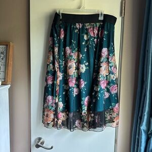 Floral Women's Skirt - Teal and Pink